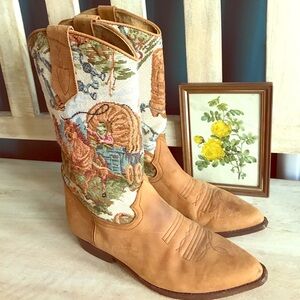 Vintage tapestry suede embroidered cowboy boots